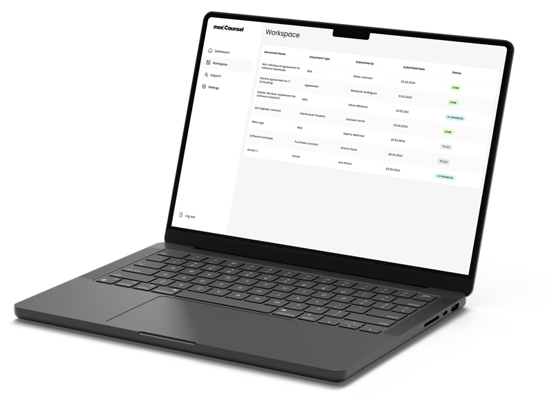 Laptop with Modcounsel's proprietary AI mcIO software